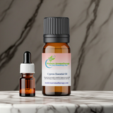 Natural Cypress Essential Oil bottle for aromatherapy sessions, relaxation, and wellness use.