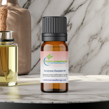 Natural eucalyptus essential oil bottle for diluted massage blends, muscle relief, and invigorating self-care routines.