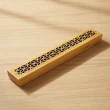 Natural finish wood incense box burner medium size closed for storing incense sticks and ash catching.