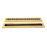 Natural finish wood incense box burner medium size open showing incense stick holder slot.