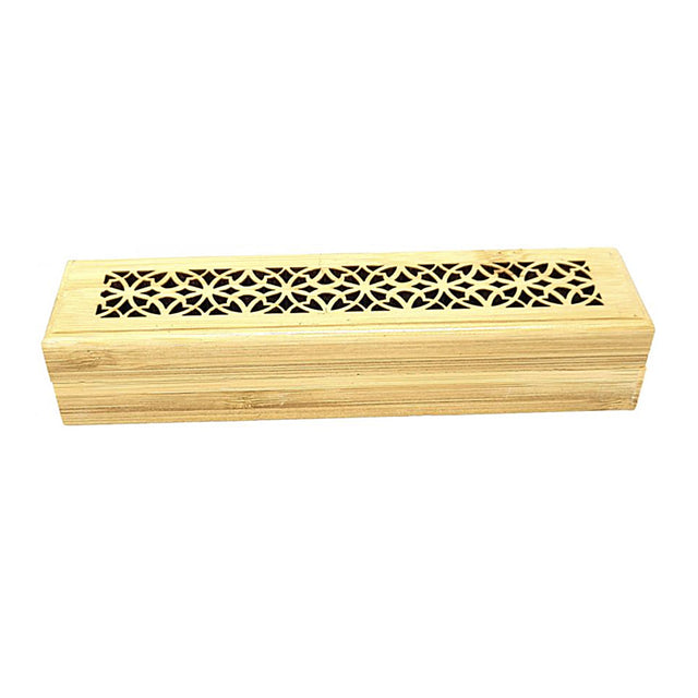 Natural finish wood incense box burner small size closed for storing incense sticks and ash catching.