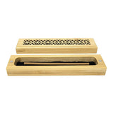 Natural finish wood incense box burner small size close-up detail of natural wood grain finish.