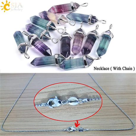 Natural fluorite crystal point pendant necklace for spiritual cleansing, meditation, and layered jewelry use.