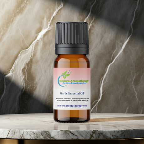 Natural Garlic Essential Oil bottle for DIY oil blends, aromatherapy, and home wellness routines.