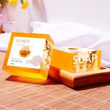 Natural Honey Handmade Soap 2pcs on wooden tray for daily face and body moisturizing cleanse.