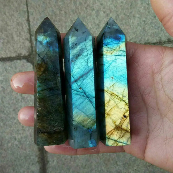 Natural Labradorite Crystal Healing Wand transformative labradorite stone for intuition, Third Eye, and protection.