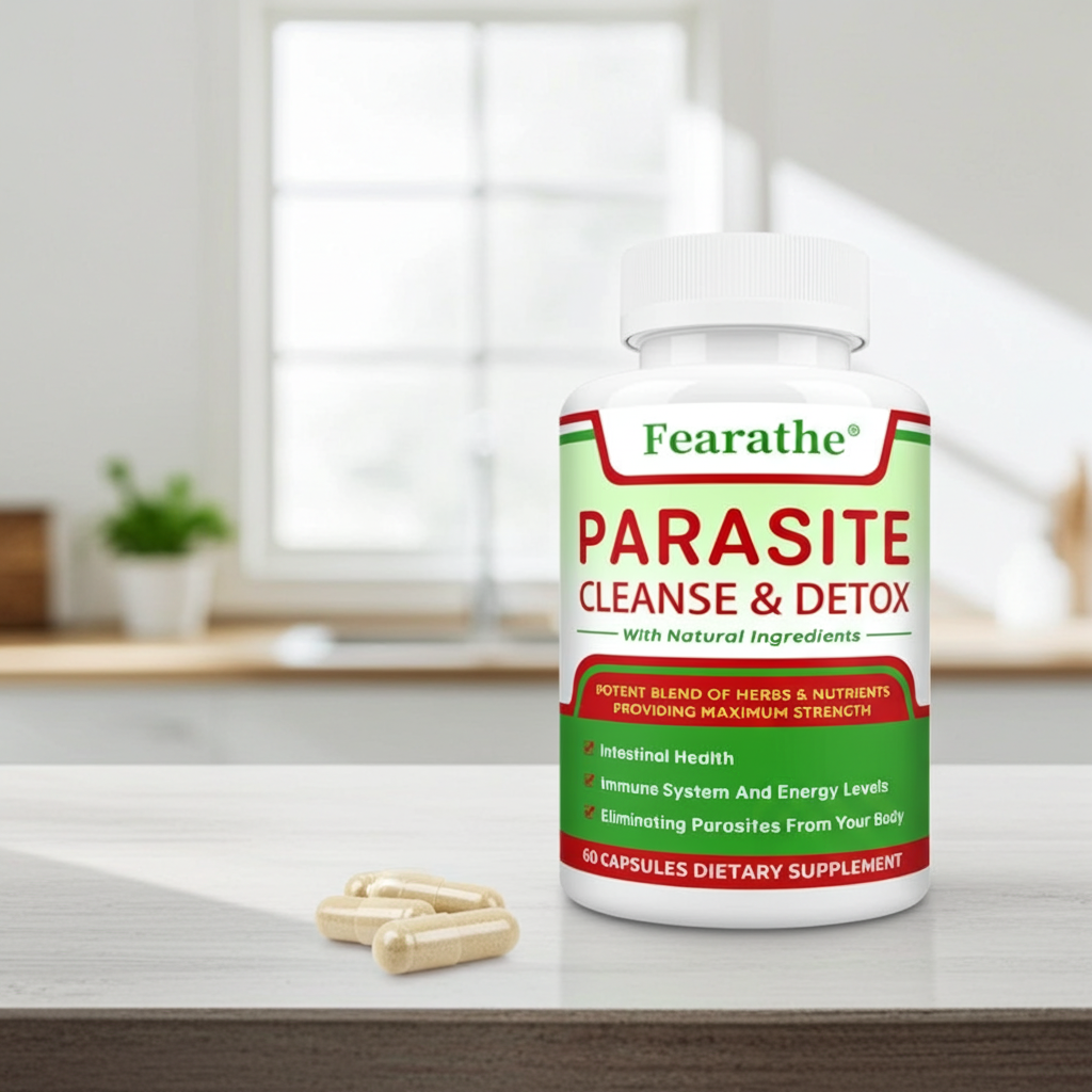 Natural Parasite Cleanse Capsules bottle with supplement capsules for gut support, bowel comfort, and digestive routine use.