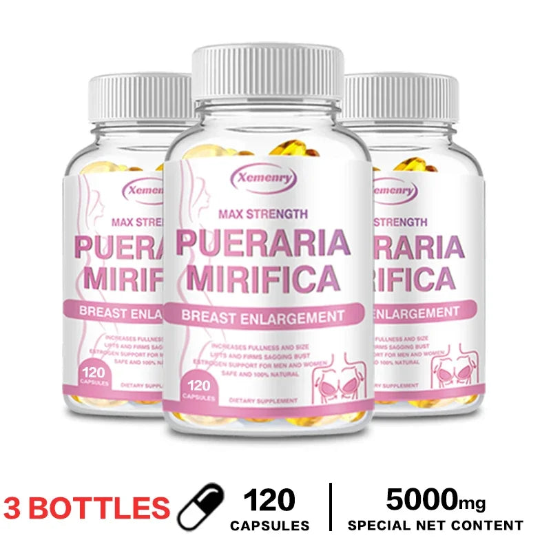 Natural Pueraria Mirifica breast support capsules bottle for women's wellness support and daily use.