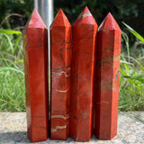 Natural Red Jasper obelisk tower for meditation, crystal healing, and home energy work.