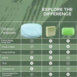 Natural Sea Salt Handmade Soap comparison chart showing features for face and body cleansing.