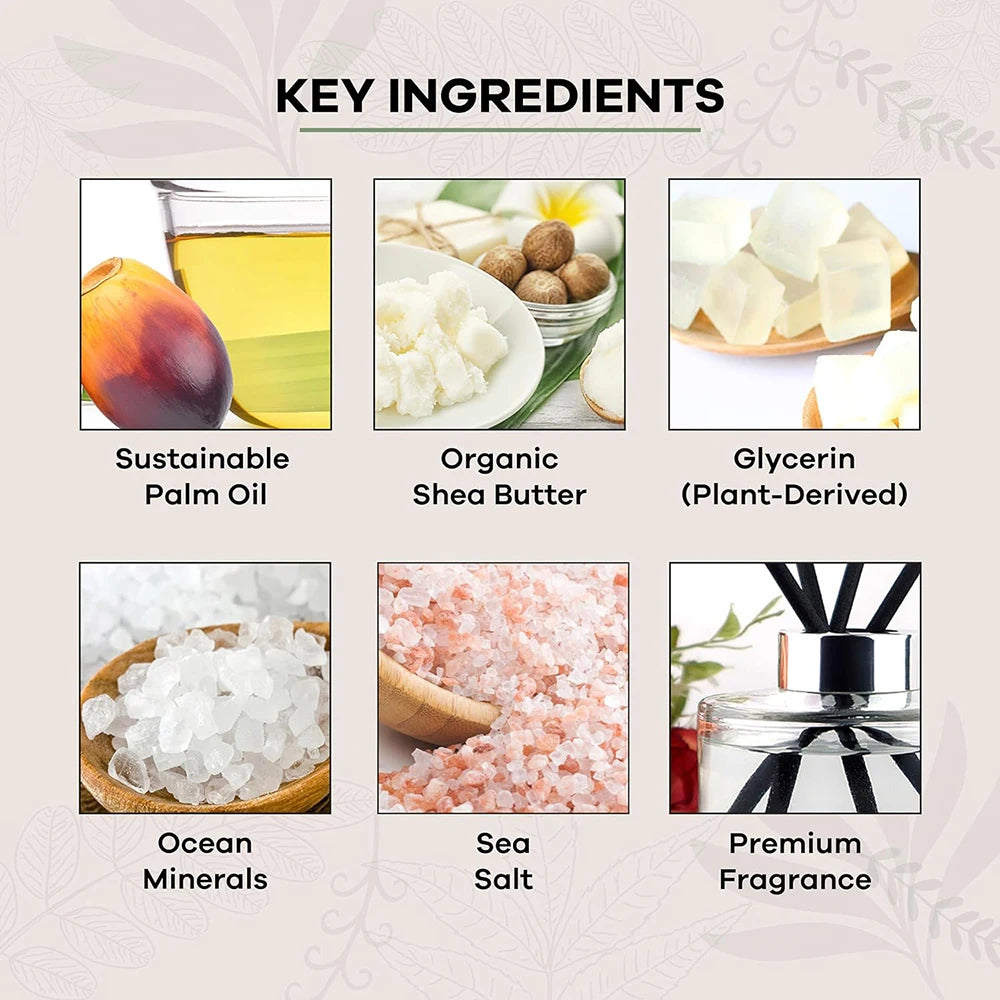 Natural Sea Salt Handmade Soap key ingredients including sea salt, coconut oil, and shea butter.