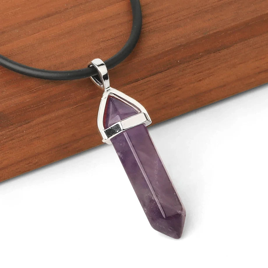 Natural stone bullet crystal necklace pendant for boho fashion, spiritual use, and daily accessorizing.