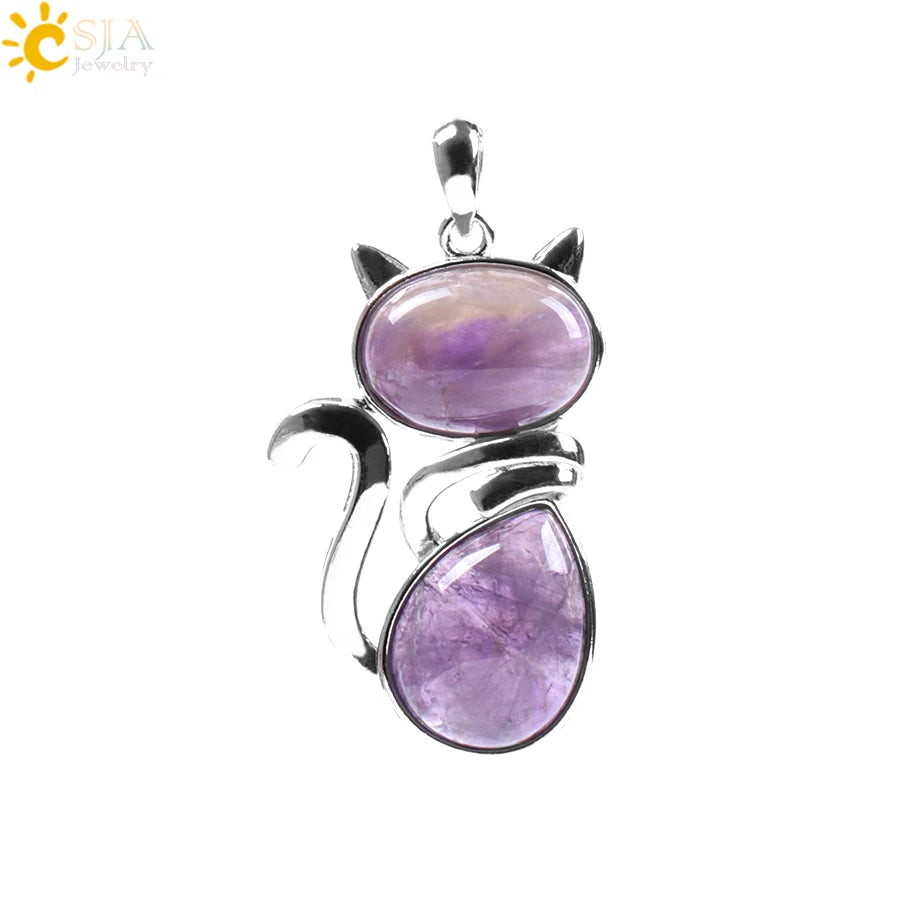 Natural stone kitty pendant necklace for cute everyday wear, animal inspired fashion, and gift ideas for cat lovers.