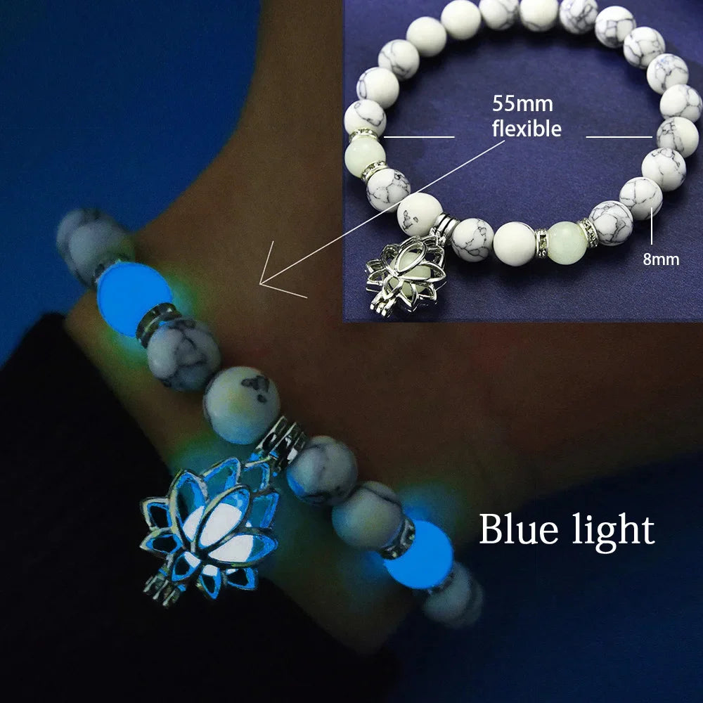Luminous Natural Stone Lotus Bracelet meditation bracelet for yoga sessions, spiritual focus, and casual unisex fashion.