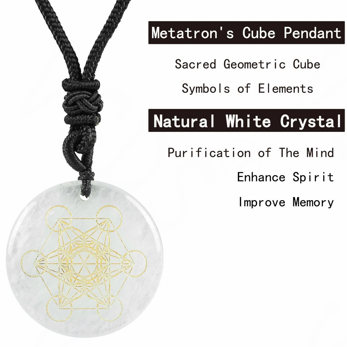 Natural stone Metatron's Cube pendant necklace for energy healing, sacred geometry practice, and personal balance.