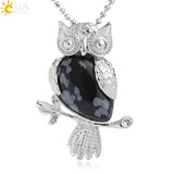 Natural stone owl charm drop pendant necklace for decorative wear, owl-themed fashion, and casual jewelry styling.