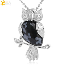 Natural stone owl charm drop pendant necklace for decorative wear, owl-themed fashion, and casual jewelry styling.
