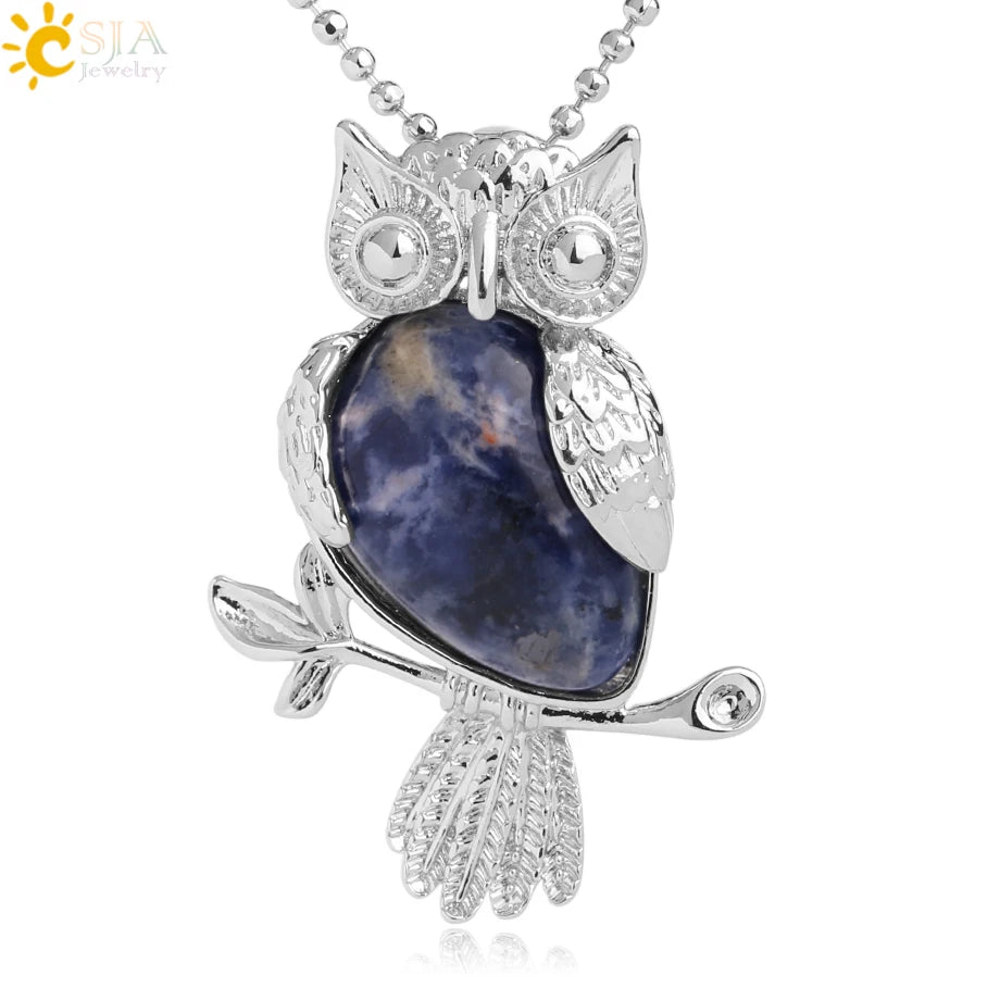 Natural stone owl necklace charm pendant for animal-themed fashion, daily wear, and meaningful gift use.