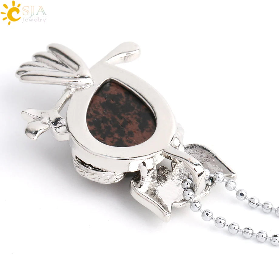 Natural stone owl water-drop pendant necklace for casual outfits, layering, and spiritual-inspired accessory use.