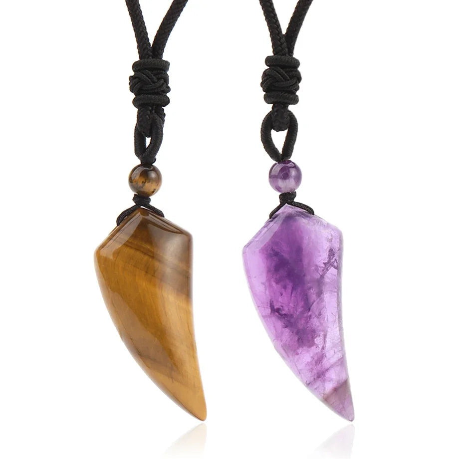 Trendy Natural Stone Wolf Tooth Pendant jewelry piece for statement styling, daily outfit accessorizing, and gift giving.