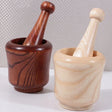 Natural Wood Mortar & Pestle grinding bowl set for crushing herbs, spices, and garlic in everyday kitchen use.