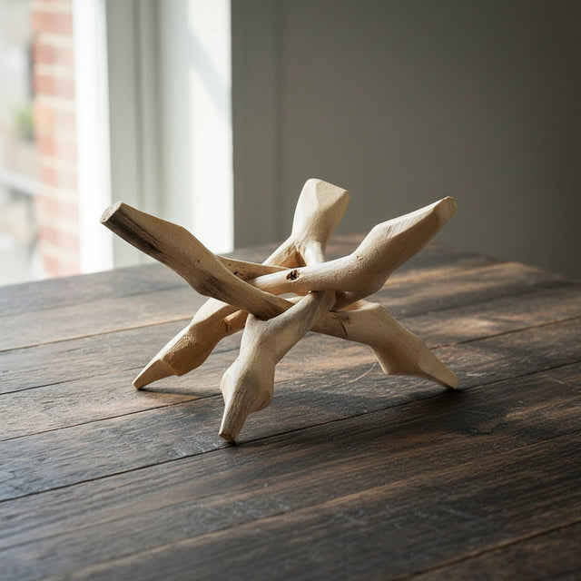 Natural wooden cobra tripod stand 6 inches for displaying spheres, eggs, and decorative orbs.