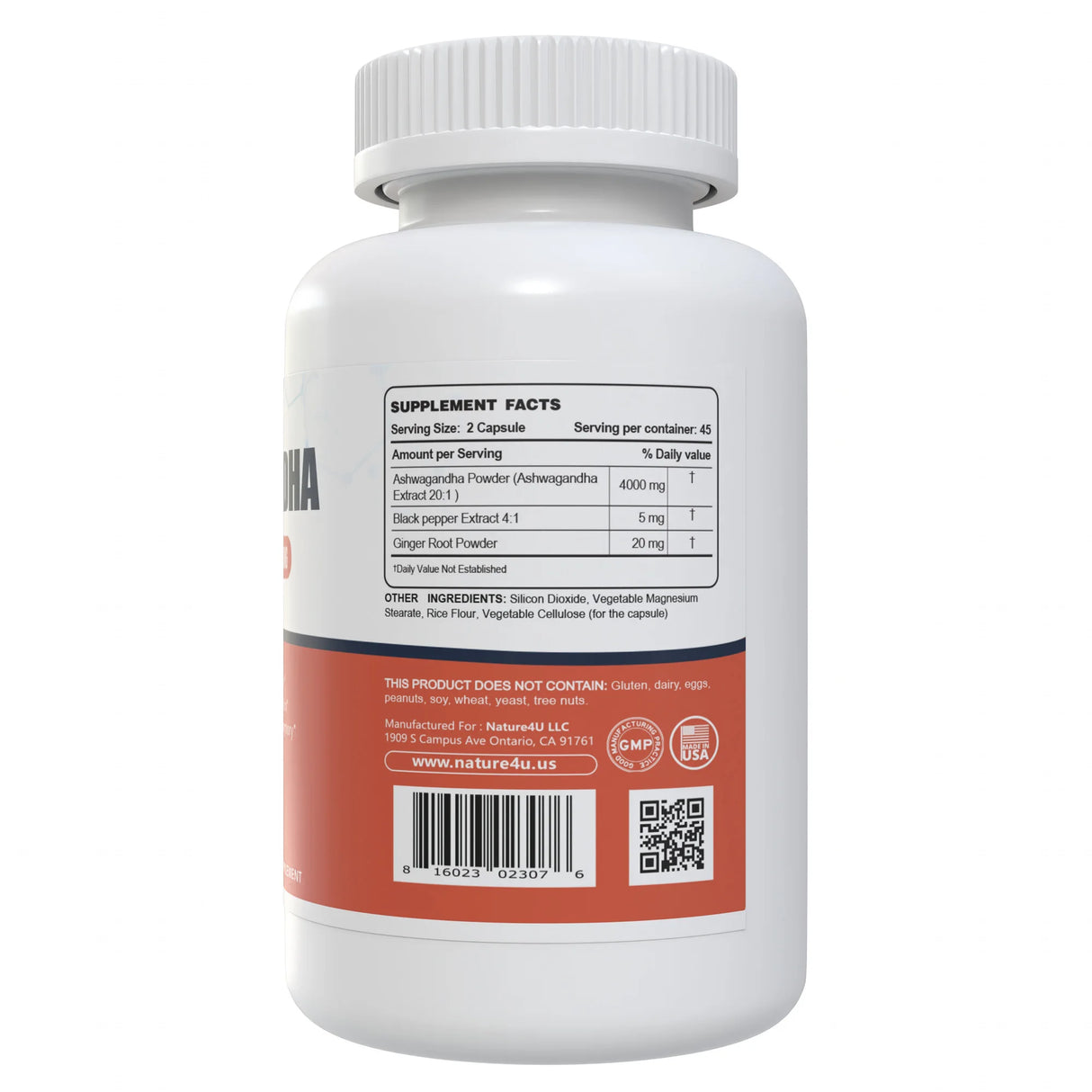 Nature4U Extra Strength Ashwagandha 4000mg capsules bottle for energy support, stress management, and daily herbal supplementation.