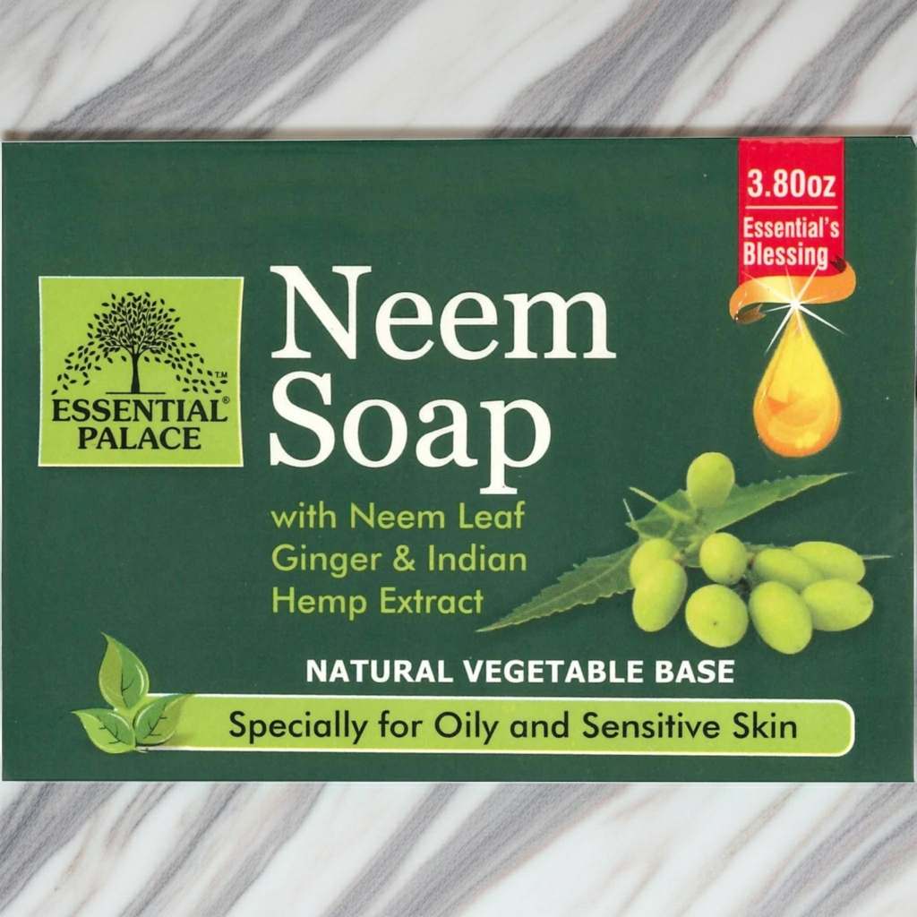 Essential Palace Neem Soap with Ginger and Indian Hemp bar for gentle cleansing, bathing, and everyday skin care.