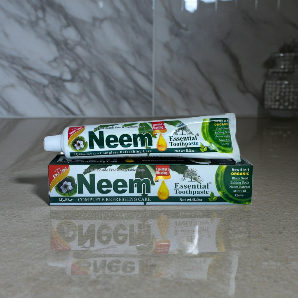 Neem Essential Toothpaste tube for daily brushing, oral hygiene, and fresh breath care.