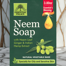 Essential Palace Neem Soap with Ginger and Indian Hemp bar for daily bathing, skin cleansing, and personal care.