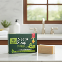 Essential Palace Neem Herbal Soap with Ginger and Indian Hemp for bathing, skin cleansing, and daily hygiene.