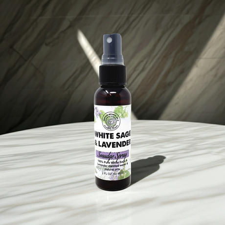 New Age smudging spray with white sage and lavender for spiritual cleansing