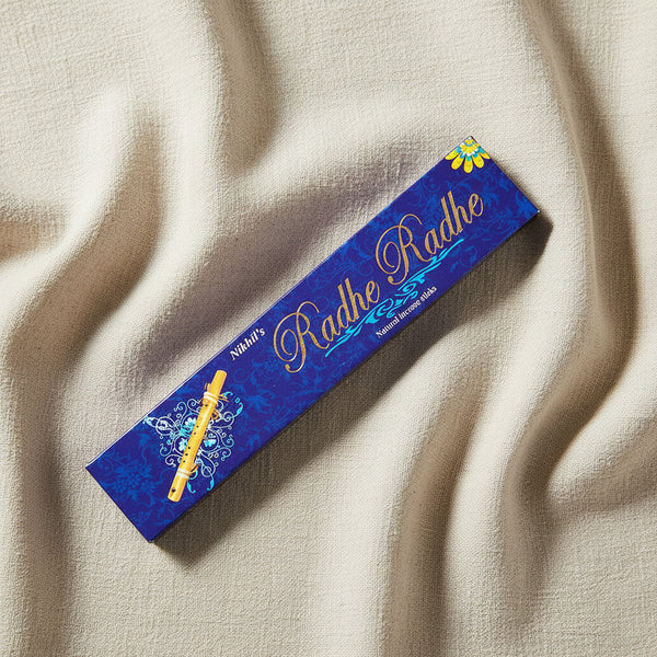 Nikhil's Radhe Radhe Incense Sticks for prayer, meditation, and relaxation.