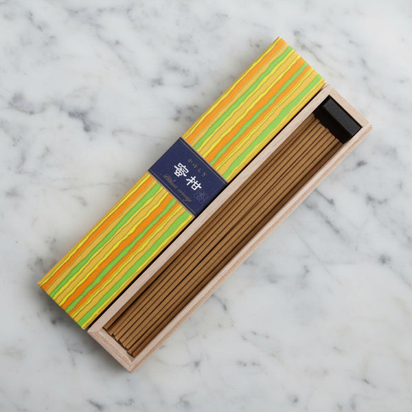 Nippon Kodo KAYURAGI Mikan Orange Incense Sticks for meditation and uplifting home fragrance.