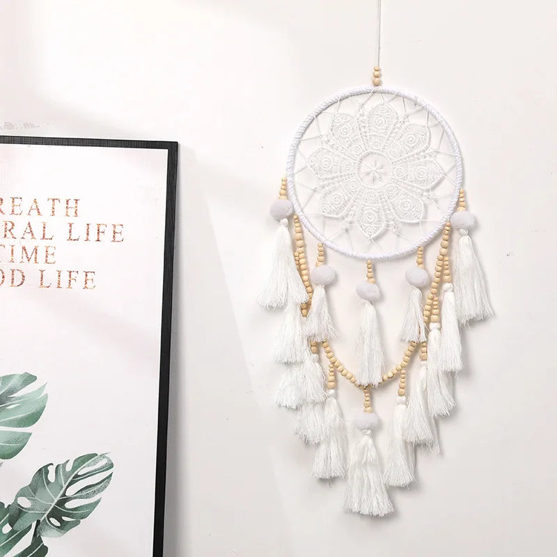 Nordic boho dreamcatcher hanging wind chime for home decoration, relaxing room styling, and decorative wall accent use.