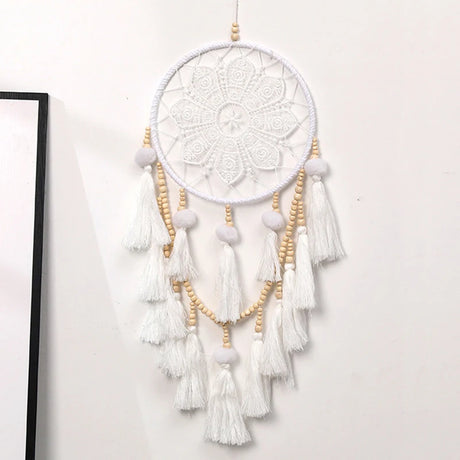 Nordic Tassel Dreamcatcher Wind Chime hanging decor for bedroom styling, nursery decoration, and boho home accent use.