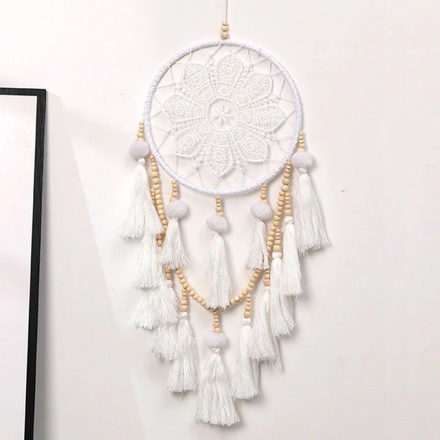Nordic Tassel Dreamcatcher Wind Chime hanging decor for bedroom styling, nursery decoration, and boho home accent use.