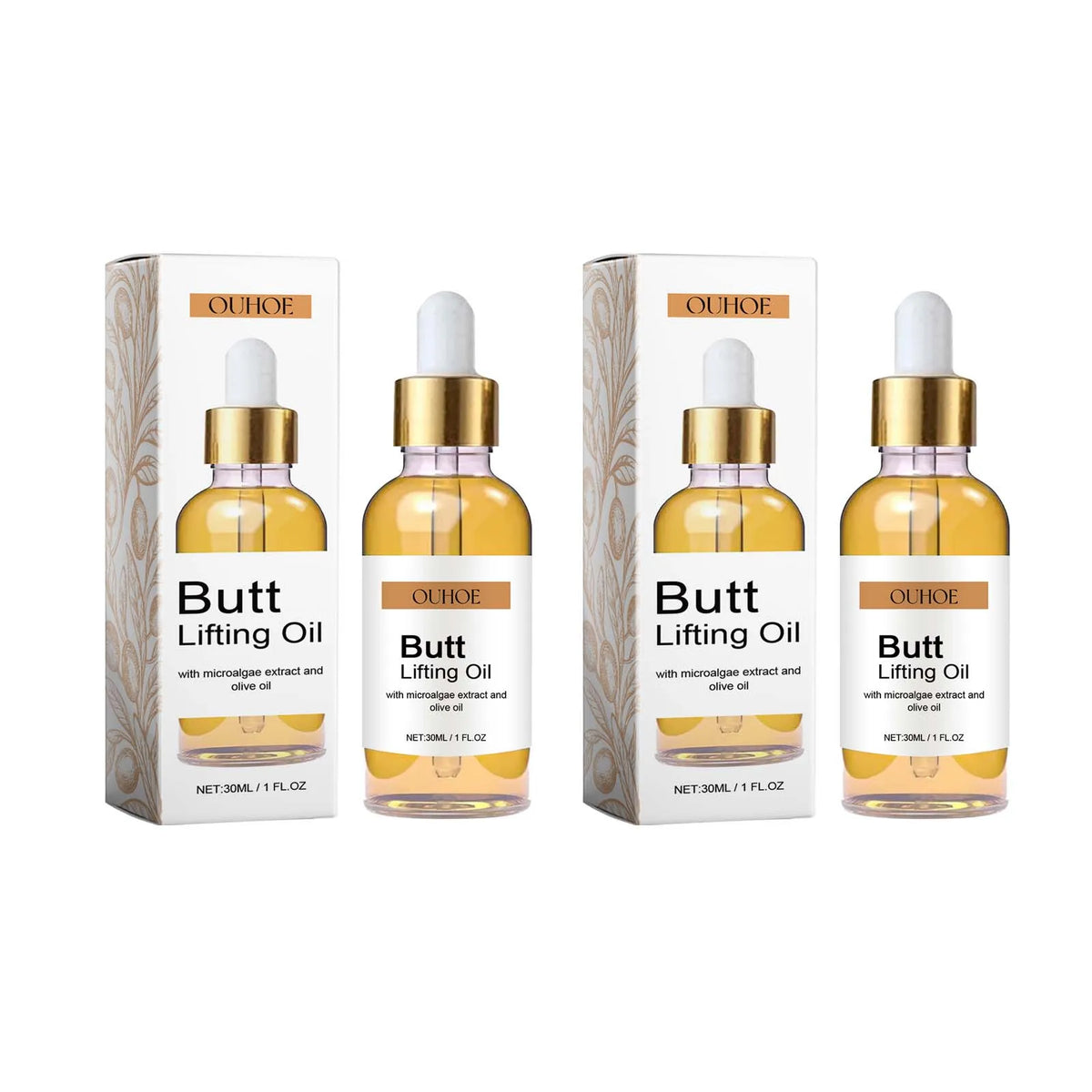 Nourishing buttock oil bottle for hip lift massage, skin conditioning, and body care use.
