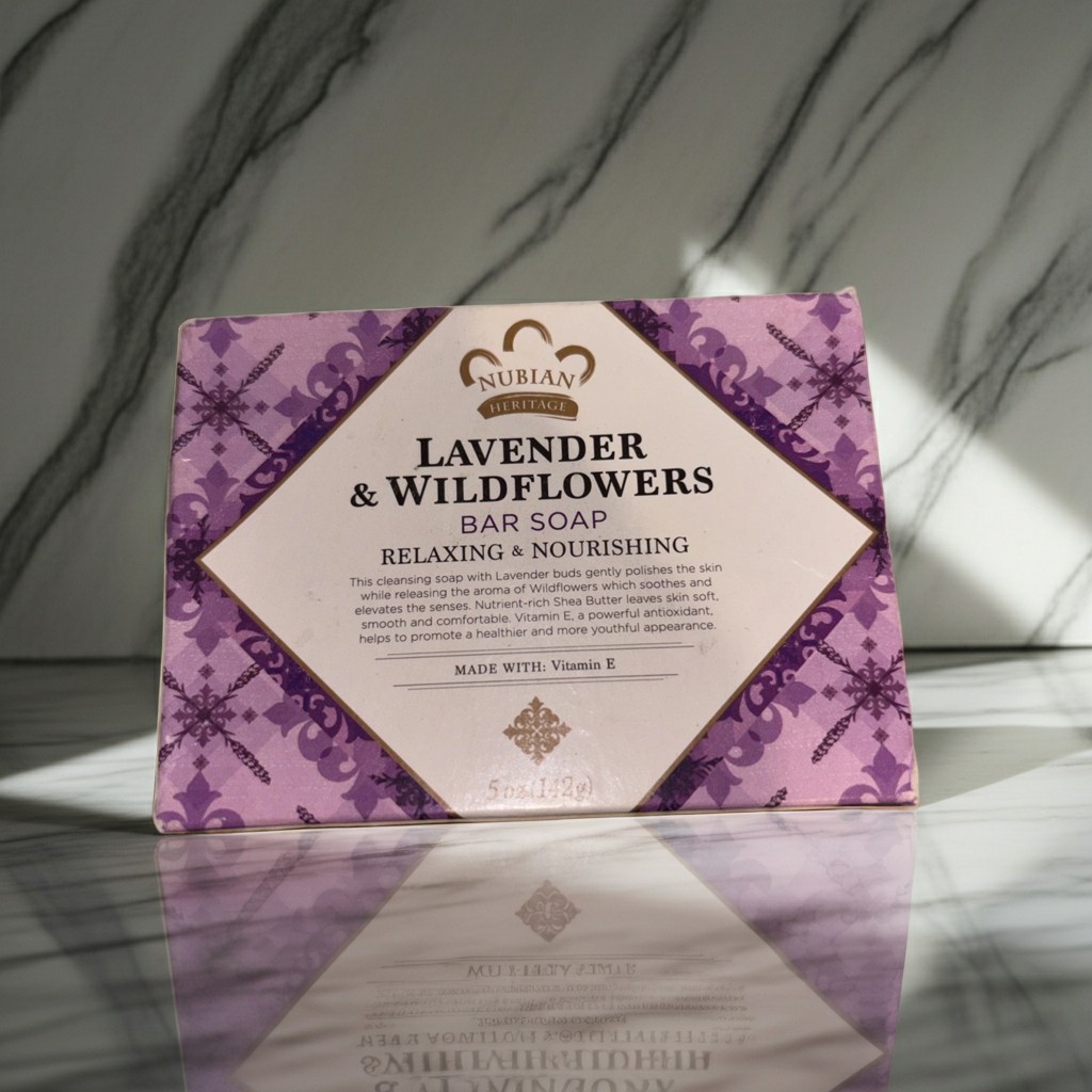 Nubian Lavender & Wildflowers Bar Soap soap bar for body cleansing, bathing, and routine skincare.