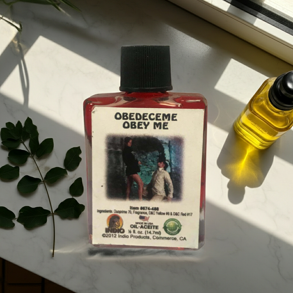 Obedeceme Obey Me Wish Oil bottle for anointing candles, intention setting, and wish ritual practice.