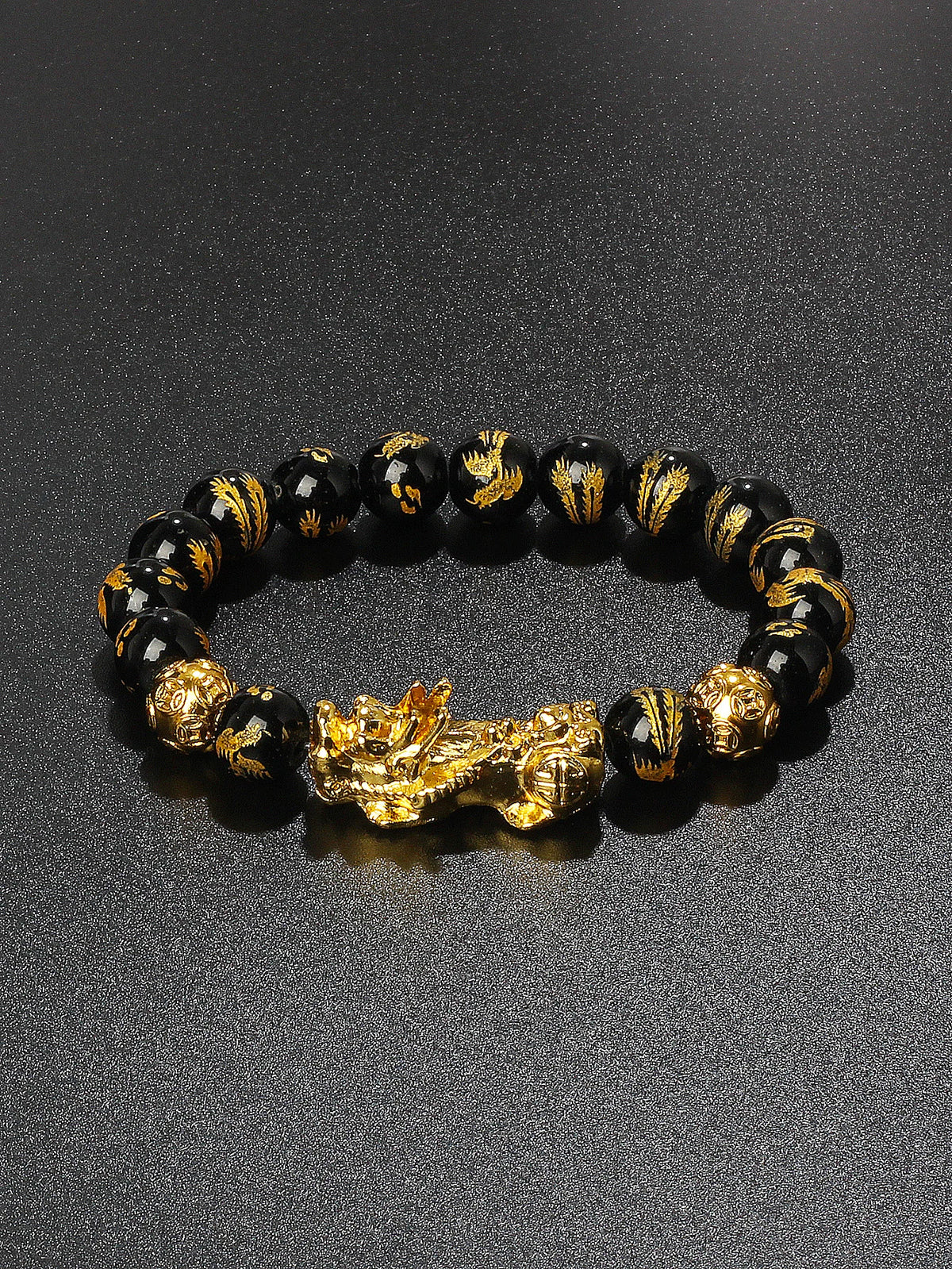 Obsidian Pi Xiu protection and wealth bracelet for prosperity focus, negativity defense, and everyday wear.