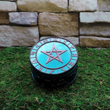 Occult pentacle storage trinket box for holding crystals, pendants, and magical altar essentials.