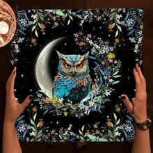 Occult tarot reading altar cloth with moon symbol and pentagram artwork for divination, spell work, and altar use.