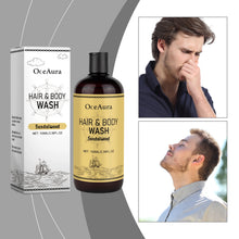OceAura 2-in-1 Shampoo & Body Wash for Men bottle for hair and body cleansing, men’s grooming, and daily shower use.