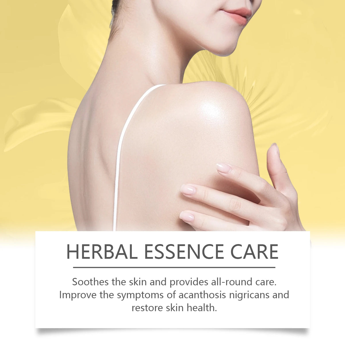 OceAura Bee Venom Body Cleansing Soap showing shoulder skin care benefits on yellow background.