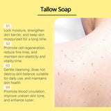 Oceaura Handmade Beef Tallow Soap Bar skin benefits advertisement with close-up of smooth skin.