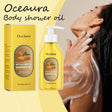 OceAura Coconut Body Wash Oil 100g with packaging and person applying product to their neck.