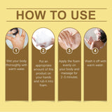 Four-step usage instructions for OceAura Coconut Body Wash Oil 100g for daily moisturizing cleansing routine.