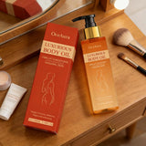 OceAura firming body oil bottle for improving skin softness, body massage, and luxury skincare use.