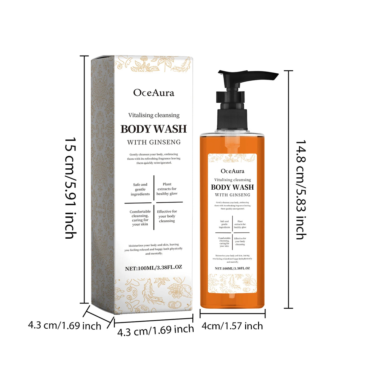 Person applying OceAura Hydrating Body Wash Gel Refreshing 100g in the shower for daily gentle cleansing.